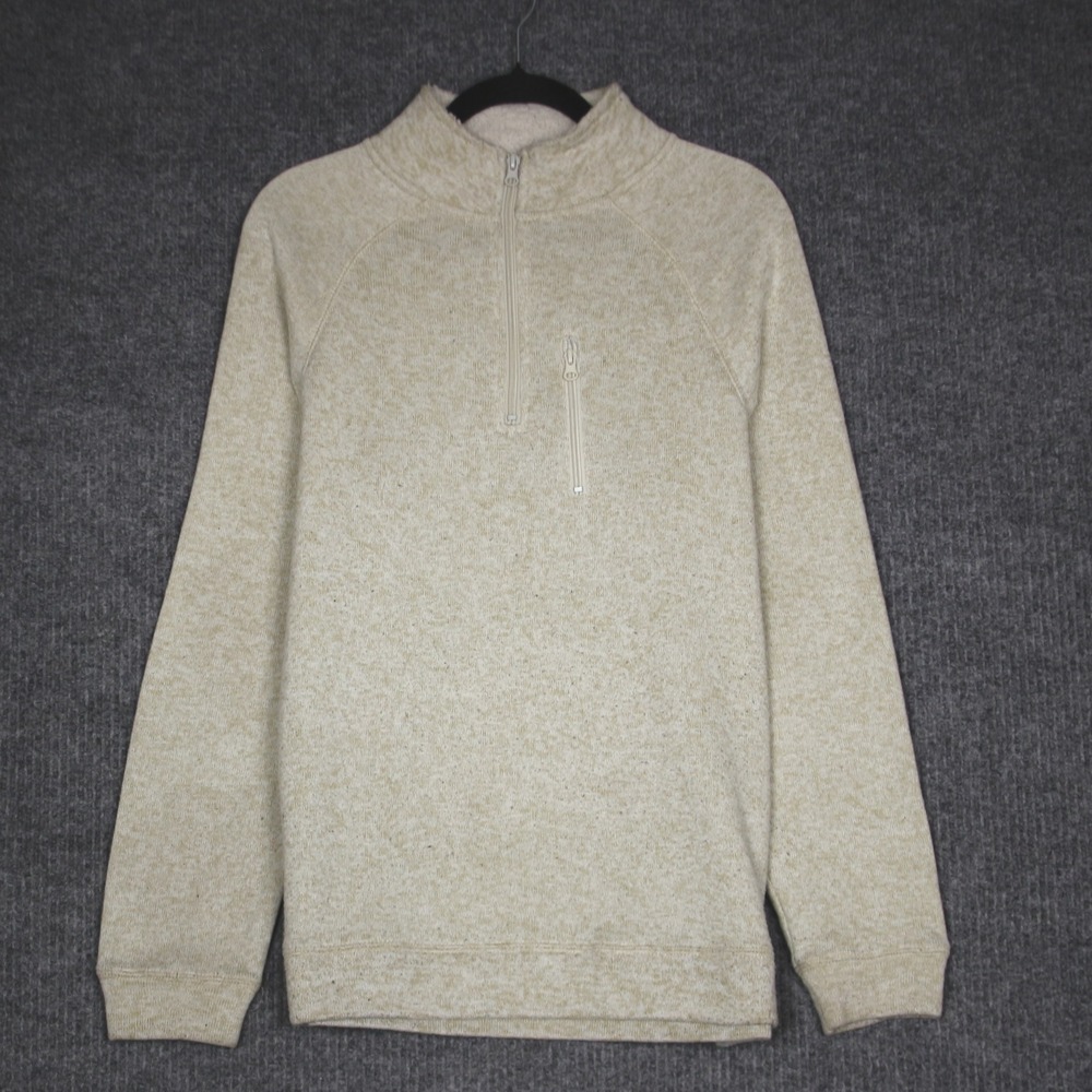 Old River Mens Beige Speckled Quarter Zip Pullover Fleece Sweatshirt Size M